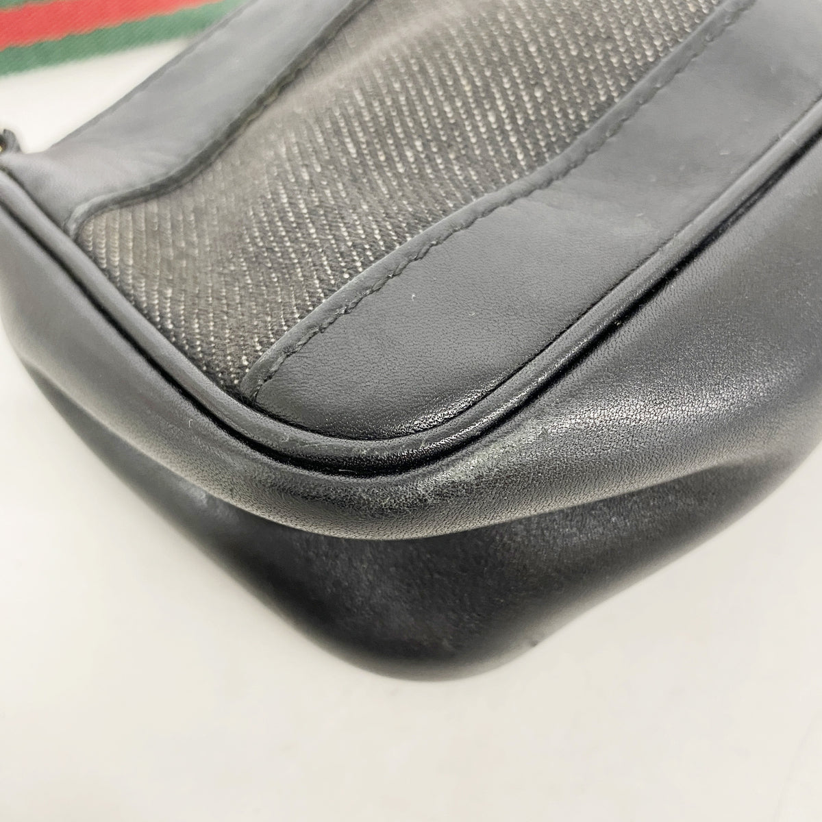 【6he4774-k】グッチ ハンドバッグ シェリーライン 92820 デニム ブラック シルバー金具【中古】レディース