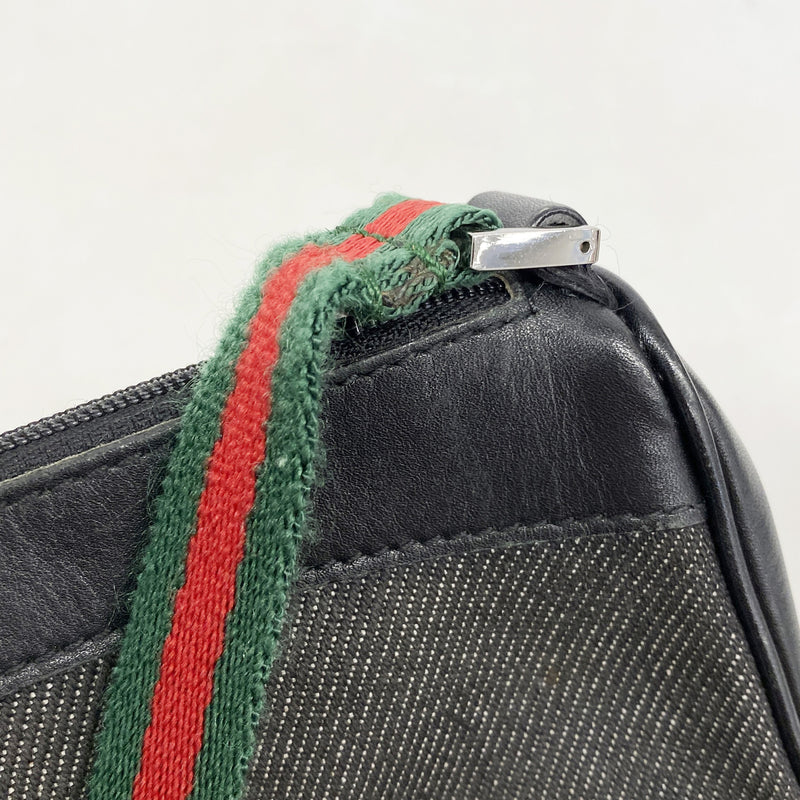 【6he4774-k】グッチ ハンドバッグ シェリーライン 92820 デニム ブラック シルバー金具【中古】レディース