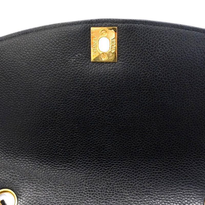 【6he4780】シャネル ショルダーバッグ ダイアナ チェーンショルダー キャビアスキン ブラック ゴールド金具【中古】レディース
