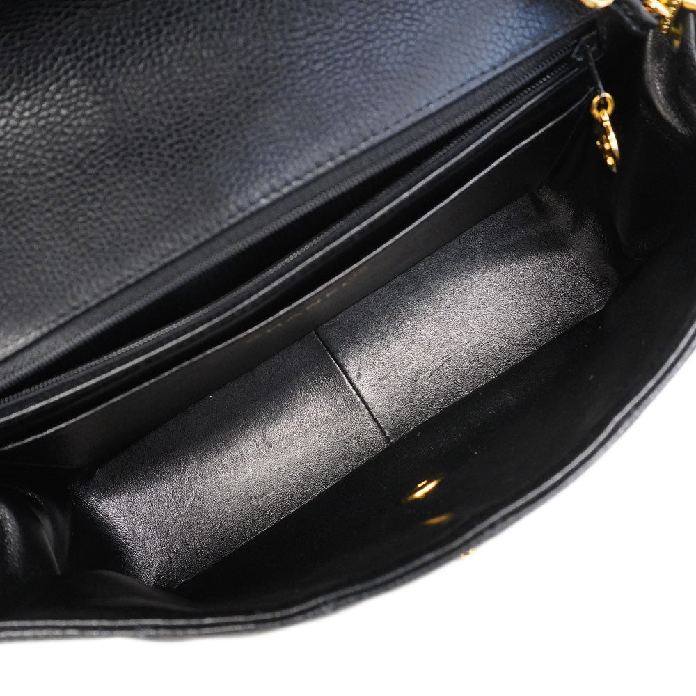 【6he4780】シャネル ショルダーバッグ ダイアナ チェーンショルダー キャビアスキン ブラック ゴールド金具【中古】レディース
