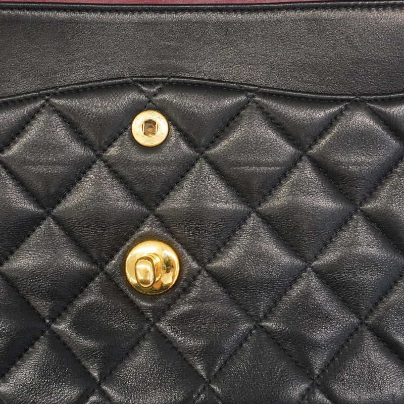 【6he4781】シャネル ショルダーバッグ マトラッセ Wフラップ Wチェーン ラムスキン ブラック ゴールド金具【中古】レディース