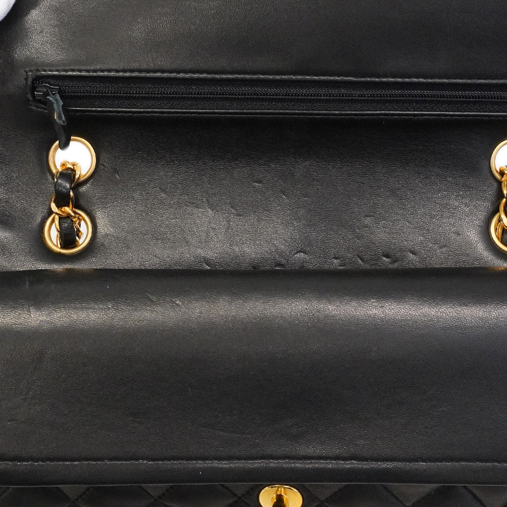 【6he4781】シャネル ショルダーバッグ マトラッセ Wフラップ Wチェーン ラムスキン ブラック ゴールド金具【中古】レディース