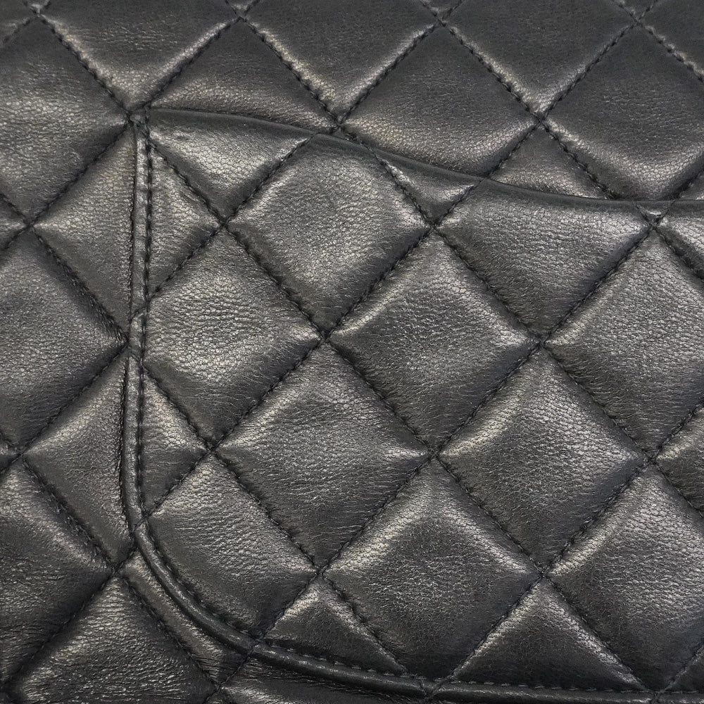 【6he4781】シャネル ショルダーバッグ マトラッセ Wフラップ Wチェーン ラムスキン ブラック ゴールド金具【中古】レディース