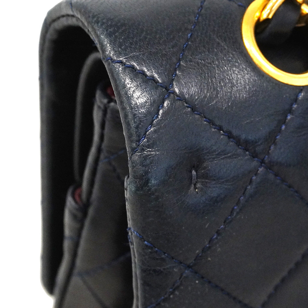 【6he4782】シャネル ショルダーバッグ マトラッセ Wフラップ Wチェーン ラムスキン ブラック ゴールド金具【中古】レディース
