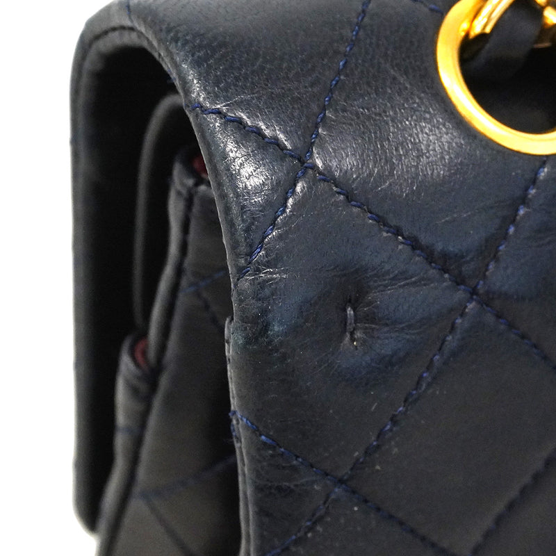 【6he4782】シャネル ショルダーバッグ マトラッセ Wフラップ Wチェーン ラムスキン ブラック ゴールド金具【中古】レディース