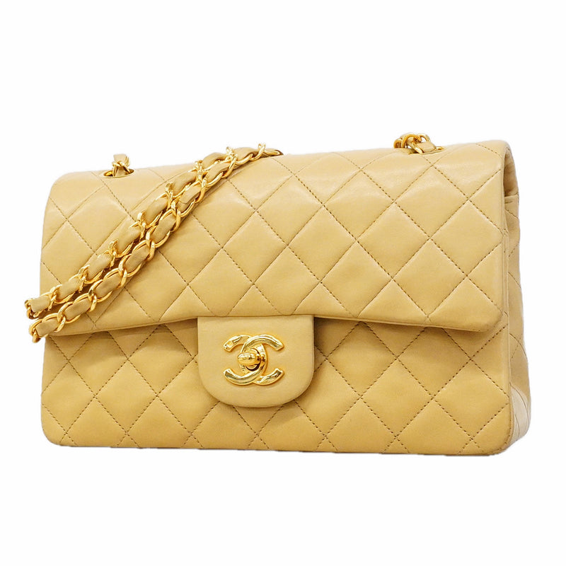 【6he4783】シャネル ショルダーバッグ マトラッセ Wフラップ Wチェーン ラムスキン ベージュ ゴールド金具【中古】レディース