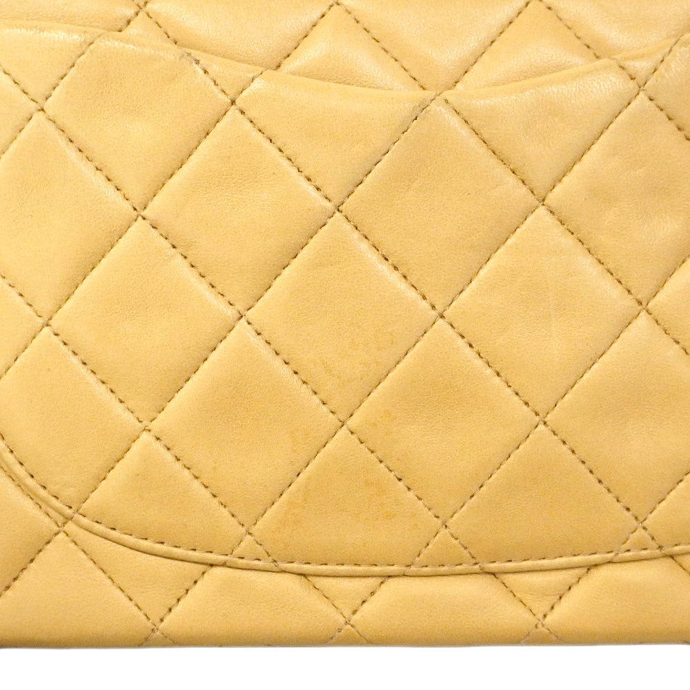 【6he4783】シャネル ショルダーバッグ マトラッセ Wフラップ Wチェーン ラムスキン ベージュ ゴールド金具【中古】レディース