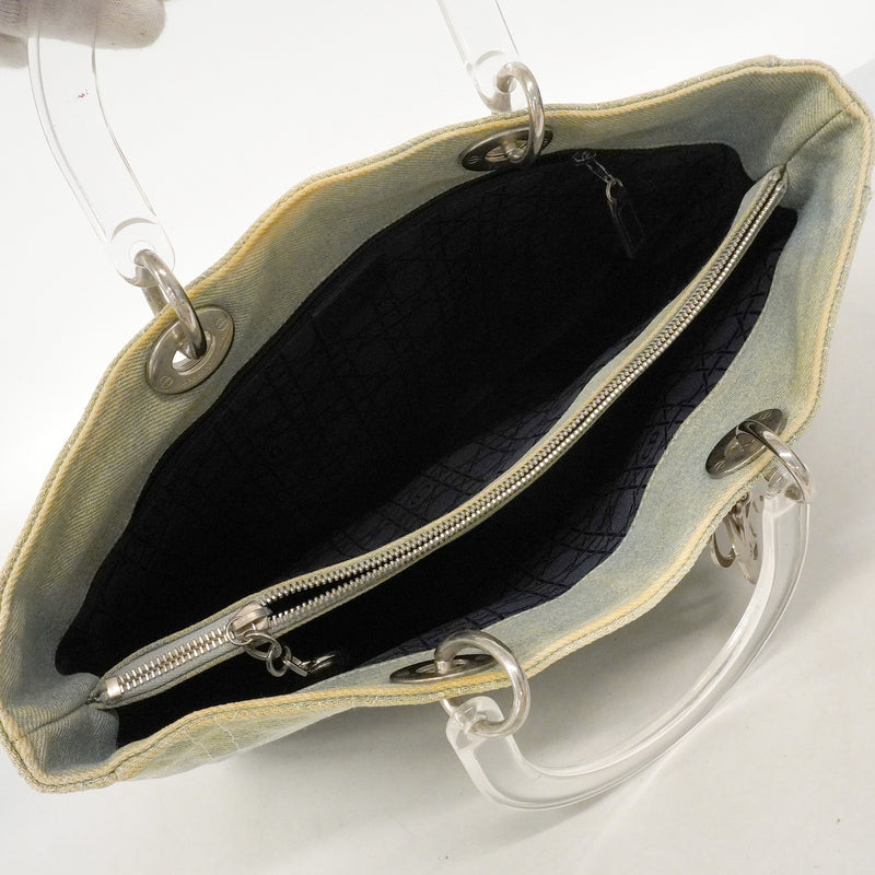 【6he4785】クリスチャンディオール トートバッグ カナージュ デニム ブルー シルバー金具【中古】レディース