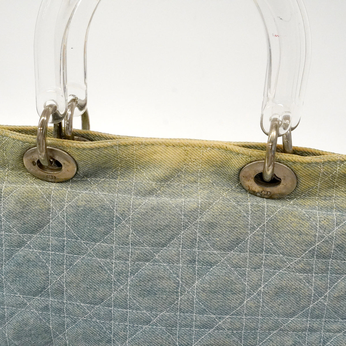 【6he4785】クリスチャンディオール トートバッグ カナージュ デニム ブルー シルバー金具【中古】レディース