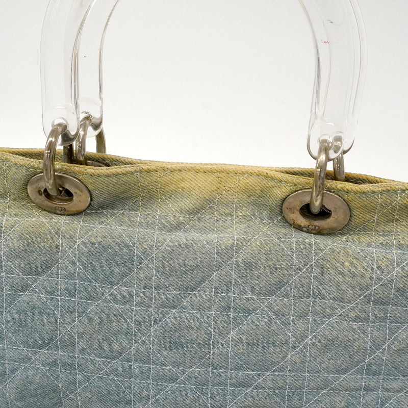 【6he4785】クリスチャンディオール トートバッグ カナージュ デニム ブルー シルバー金具【中古】レディース