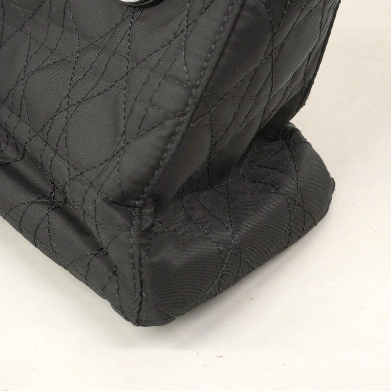 【6he4786】クリスチャンディオール ハンドバッグ カナージュ レディディオール ナイロン ブラック シルバー金具 2wayバック【中古】レディース