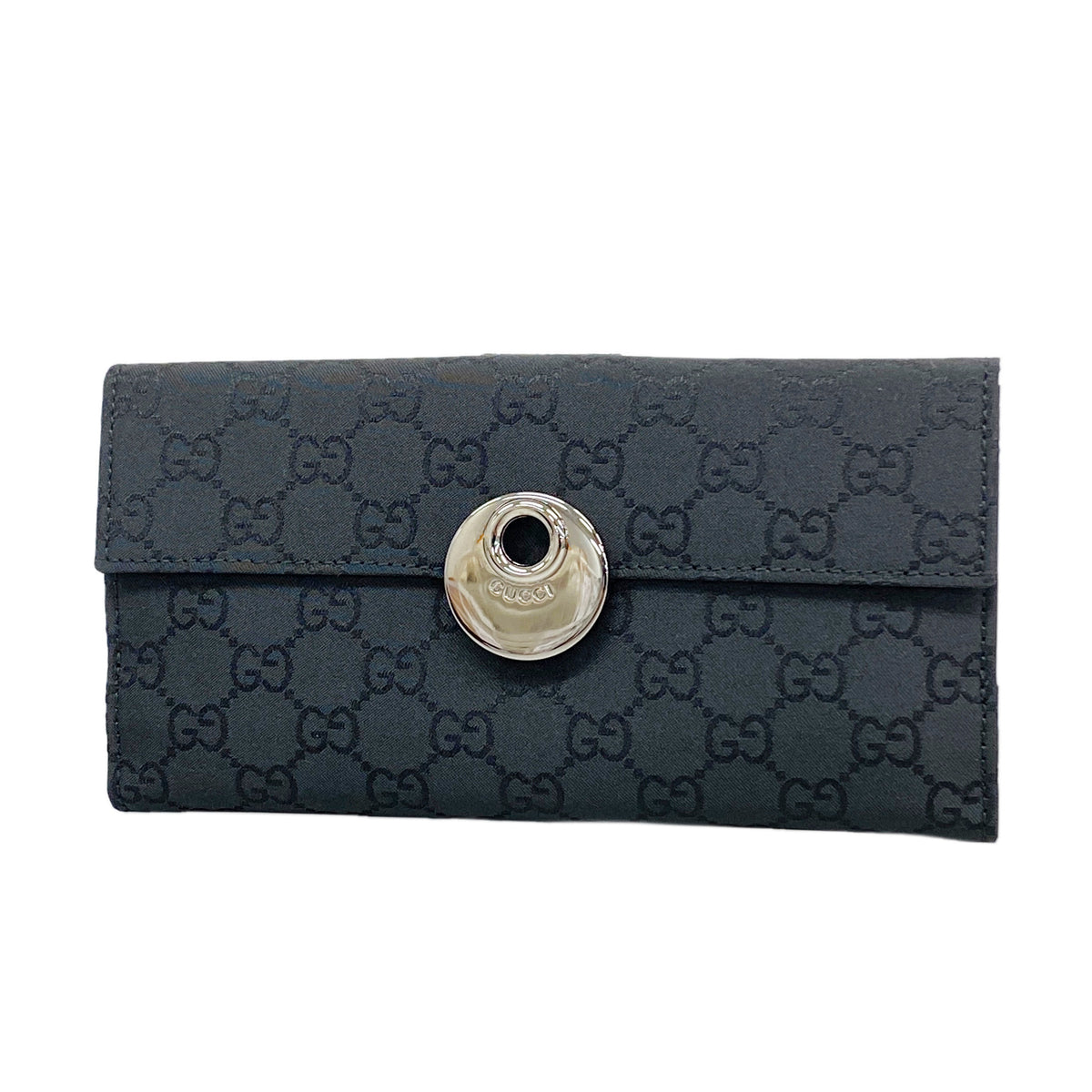 【6he4797-k】グッチ 長財布 GGナイロン 231835 ナイロン ブラック シルバー金具【中古】レディース