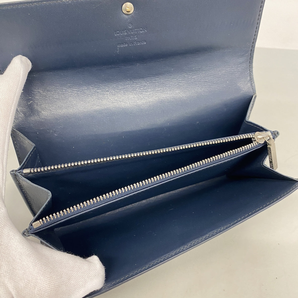 【6he4824】ルイヴィトン 長財布 モノグラム・マット ポシェットポルトモネクレディ M65102 ブルー【中古】レディース