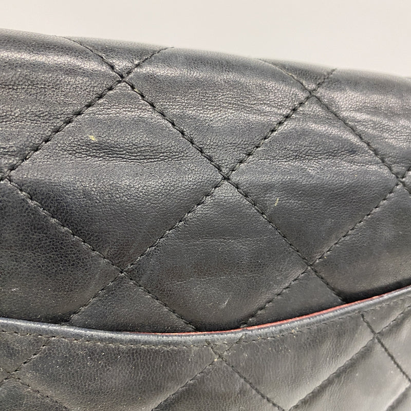 【6he4826】シャネル ショルダーバッグ マトラッセ/パリ限定 Wフラップ Wチェーン ラムスキン ブラック ゴールド/シルバー金具【中古】レディース