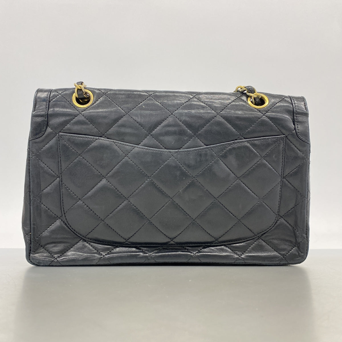 【6he4826】シャネル ショルダーバッグ マトラッセ/パリ限定 Wフラップ Wチェーン ラムスキン ブラック ゴールド/シルバー金具【中古】レディース