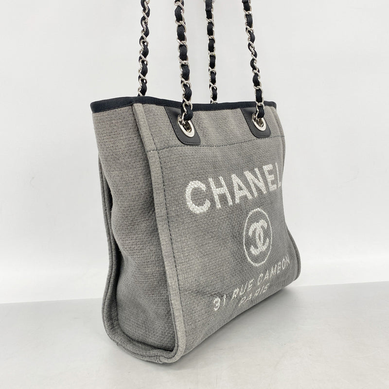 【6he4829】シャネル チェーントート ドーヴィル キャンバス グレー シルバー金具【中古】レディース