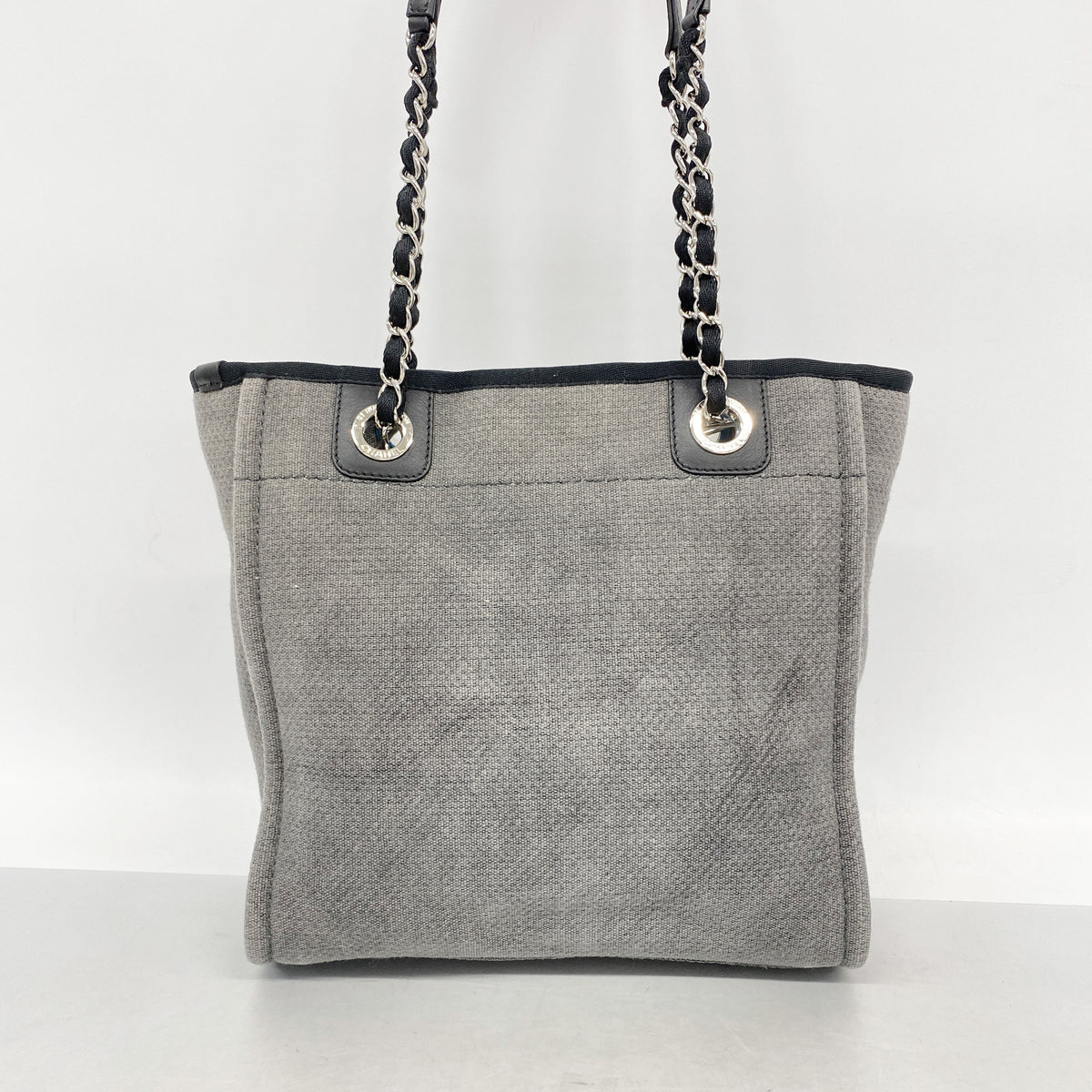 【6he4829】シャネル チェーントート ドーヴィル キャンバス グレー シルバー金具【中古】レディース