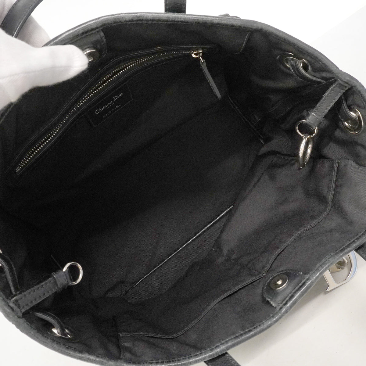 【6he4854】クリスチャンディオール トートバッグ カナージュ パナレア レザー ブラック シルバー金具【中古】レディース