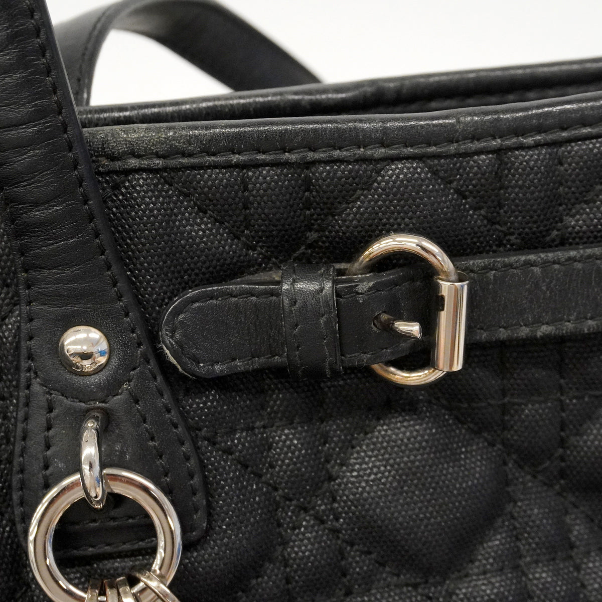 【6he4854】クリスチャンディオール トートバッグ カナージュ パナレア レザー ブラック シルバー金具【中古】レディース