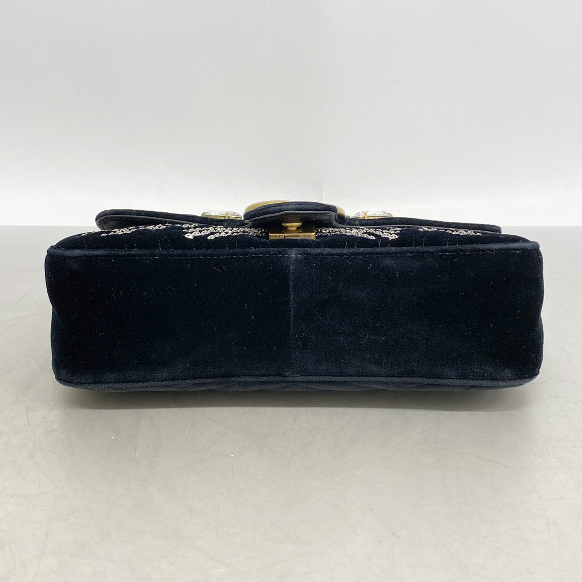 【6he4906】グッチ ショルダーバッグ GGマーモント 443497 ベロア ブラック ゴールド金具【中古】レディース