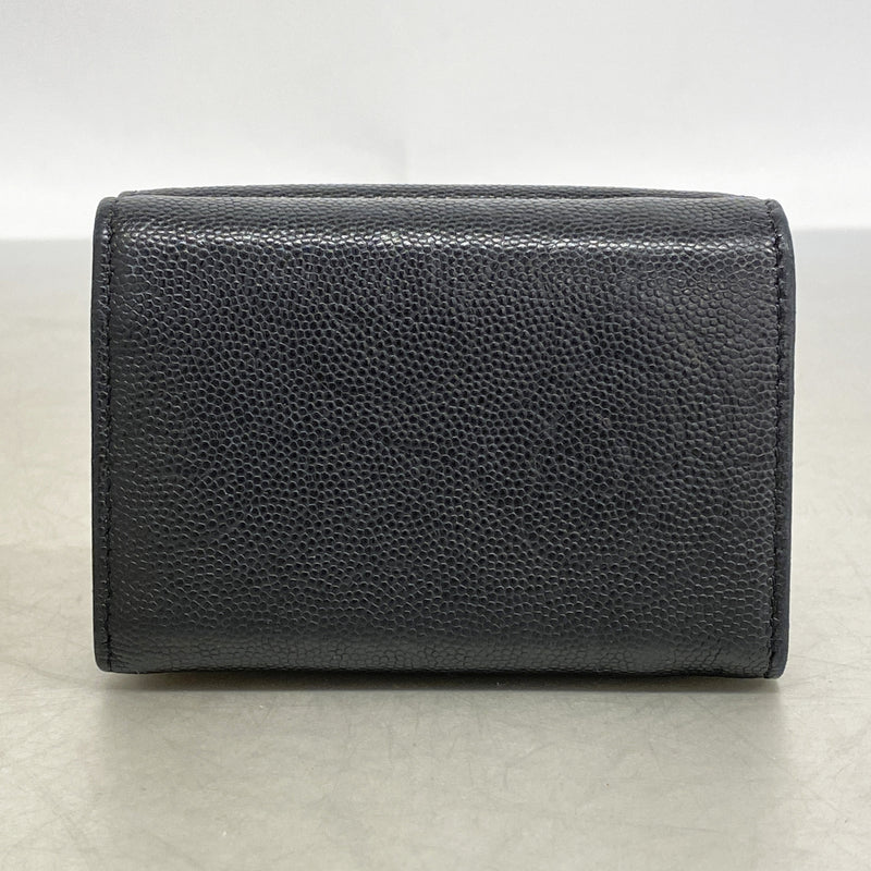 【6he4913】シャネル 三つ折り財布 カメリア キャビアスキン ブラック シャンパンゴールド金具【中古】レディース