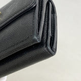 【6he4913】シャネル 三つ折り財布 カメリア キャビアスキン ブラック シャンパンゴールド金具【中古】レディース