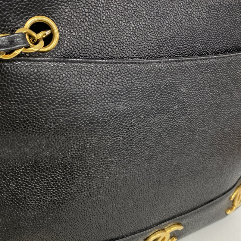 【6he4924】シャネル トートバッグ トリプルココ キャビアスキン ブラック ゴールド金具【中古】レディース