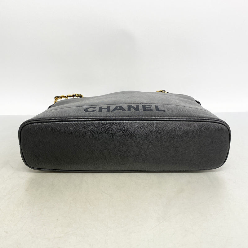 【6he4985-k】シャネル チェーントート キャビアスキン ブラック ゴールド金具【中古】レディース