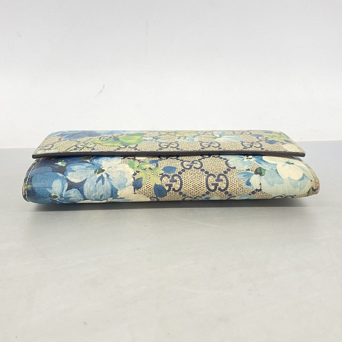 【6he4992】グッチ 長財布 GGブルームス 404070 PVC ネイビー ゴールド金具【中古】レディース
