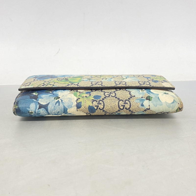【6he4992】グッチ 長財布 GGブルームス 404070 PVC ネイビー ゴールド金具【中古】レディース
