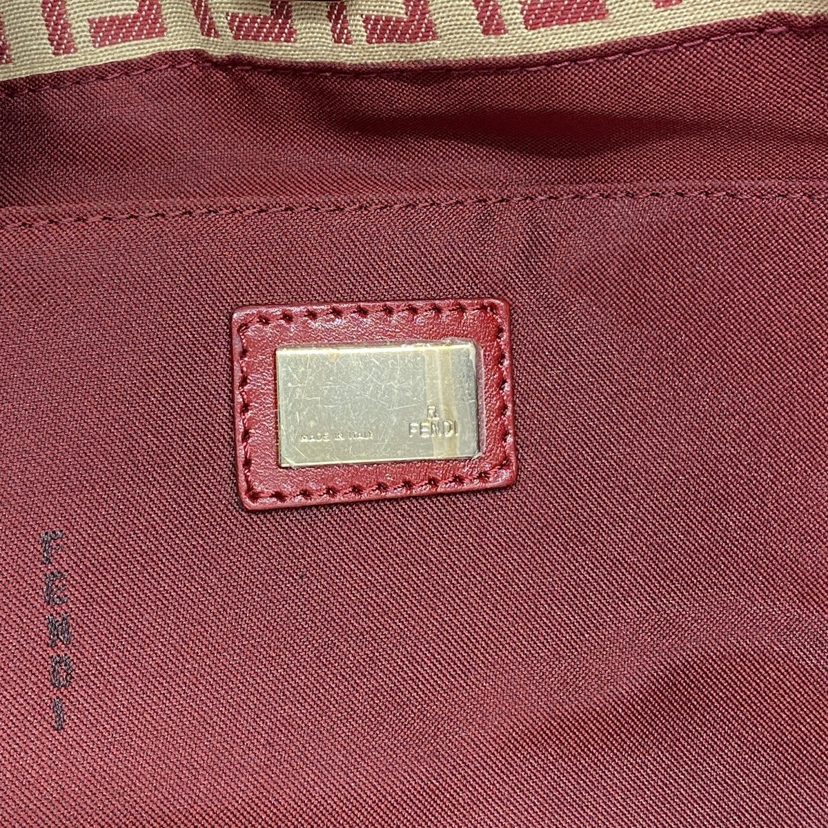 【6he4998】フェンディ トートバッグ ズッキーノ ナイロンキャンバス レッド ベージュ ゴールド金具【中古】レディース