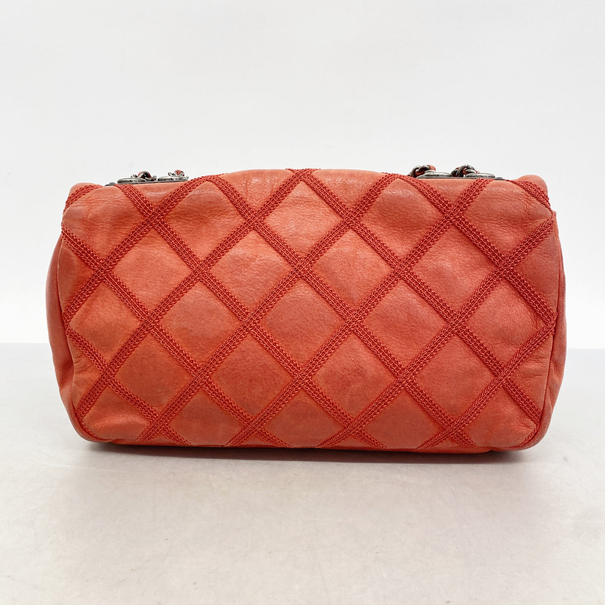 【6he5013-k】シャネル ショルダーバッグ ワイルドステッチ Wチェーン スパークルレザー レッド シルバー金具【中古】レディース