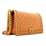 【6he5020】シャネル ショルダーバッグ ボーイシャネル チェーンショルダー キャビアスキン ブラウン ゴールド金具【中古】レディース