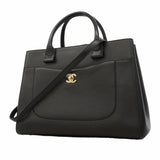 【6he5025】シャネル トートバッグ ネオエグゼクティブ レザー ブラック シャンパンゴールド金具 2wayバッグ【中古】レディース