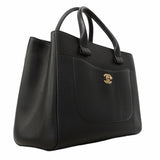 【6he5025】シャネル トートバッグ ネオエグゼクティブ レザー ブラック シャンパンゴールド金具 2wayバッグ【中古】レディース