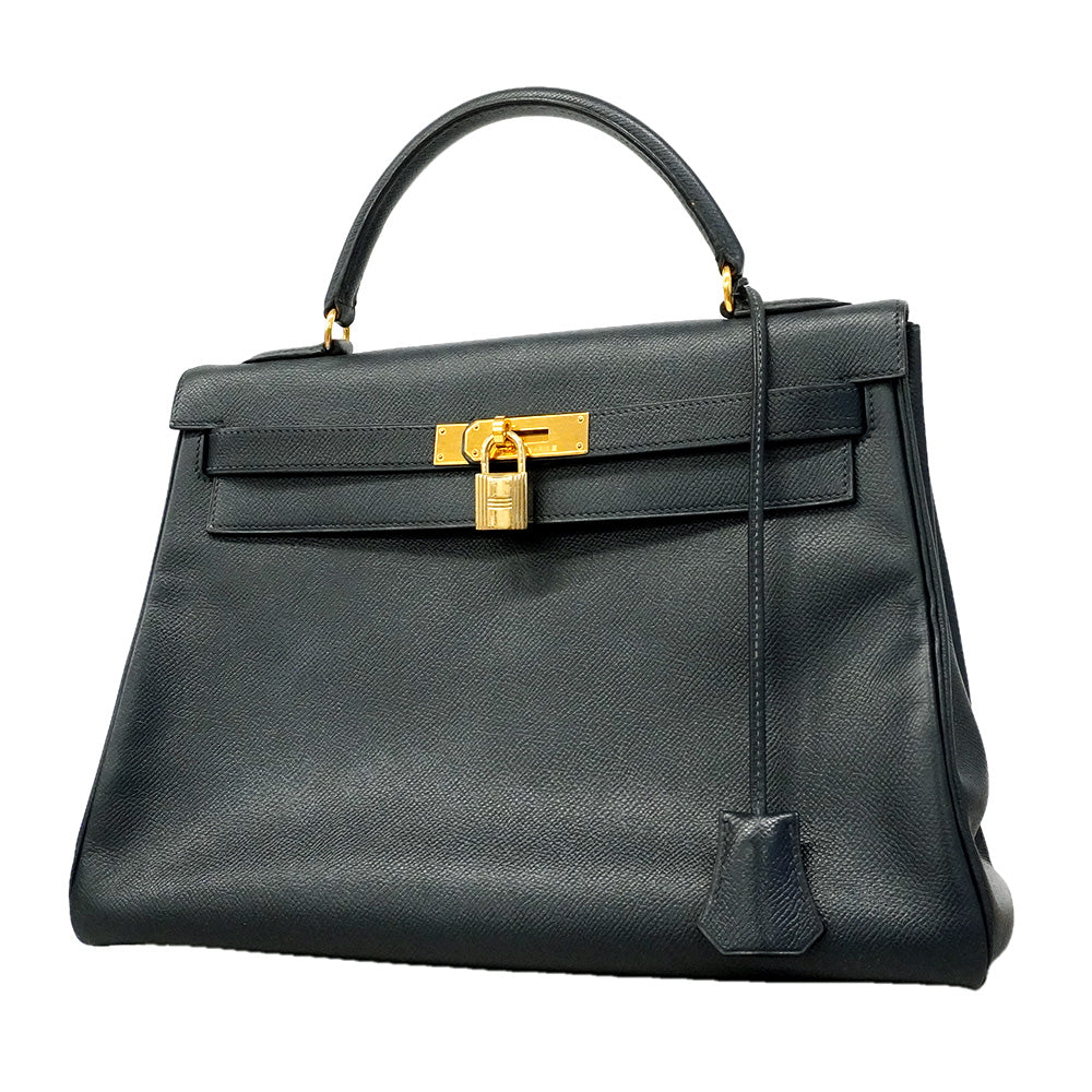 【6he5027】エルメス ハンドバッグ ケリー32 クシュベル ネイビー ゴールド金具 〇W刻印【中古】レディース