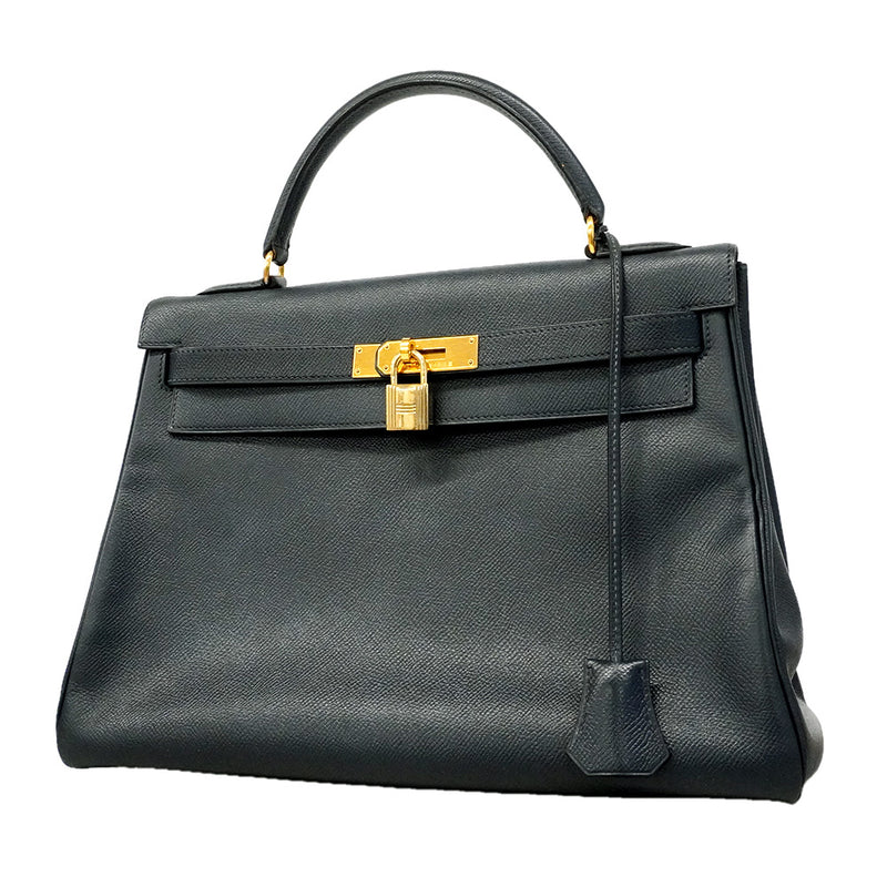 【6he5027】エルメス ハンドバッグ ケリー32 クシュベル ネイビー ゴールド金具 〇W刻印【中古】レディース