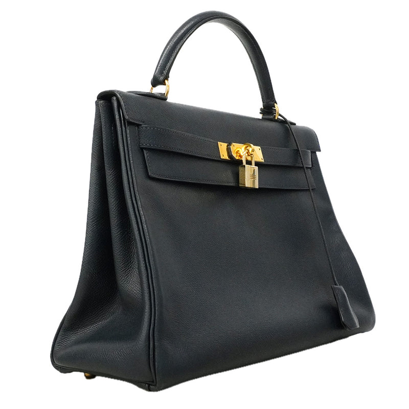 【6he5027】エルメス ハンドバッグ ケリー32 クシュベル ネイビー ゴールド金具 〇W刻印【中古】レディース
