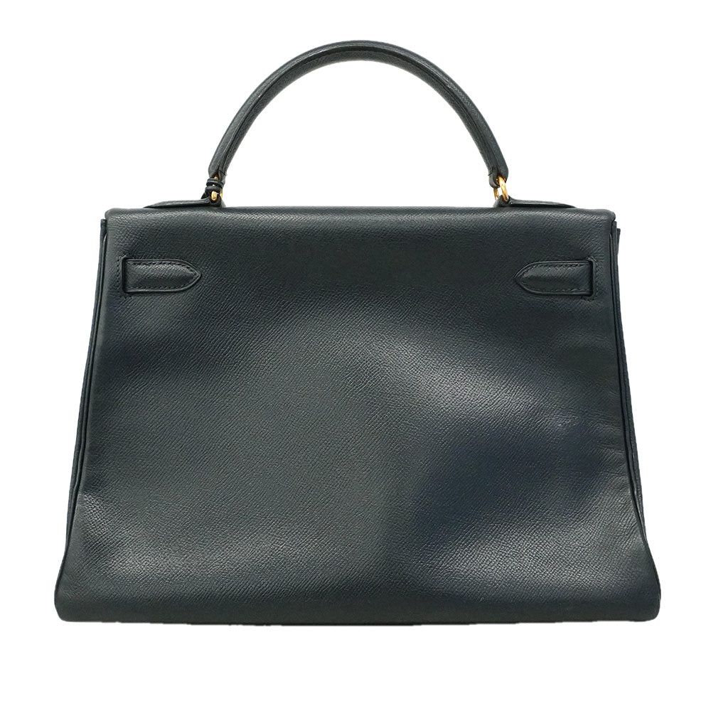 【6he5027】エルメス ハンドバッグ ケリー32 クシュベル ネイビー ゴールド金具 〇W刻印【中古】レディース