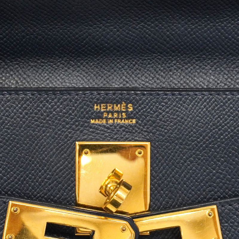 【6he5027】エルメス ハンドバッグ ケリー32 クシュベル ネイビー ゴールド金具 〇W刻印【中古】レディース