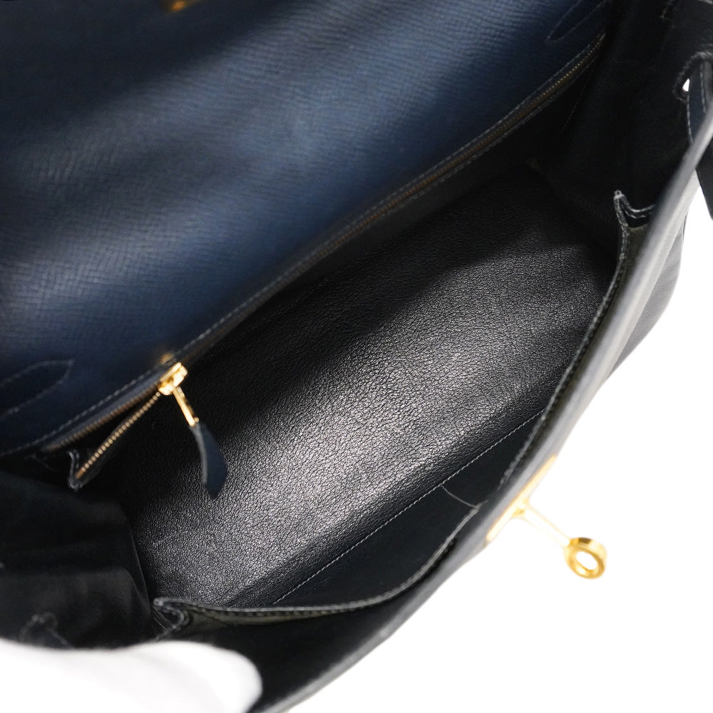 【6he5027】エルメス ハンドバッグ ケリー32 クシュベル ネイビー ゴールド金具 〇W刻印【中古】レディース