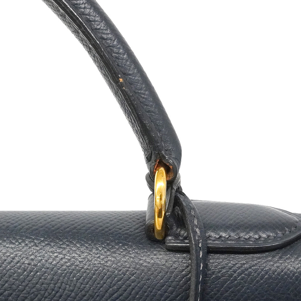 【6he5027】エルメス ハンドバッグ ケリー32 クシュベル ネイビー ゴールド金具 〇W刻印【中古】レディース
