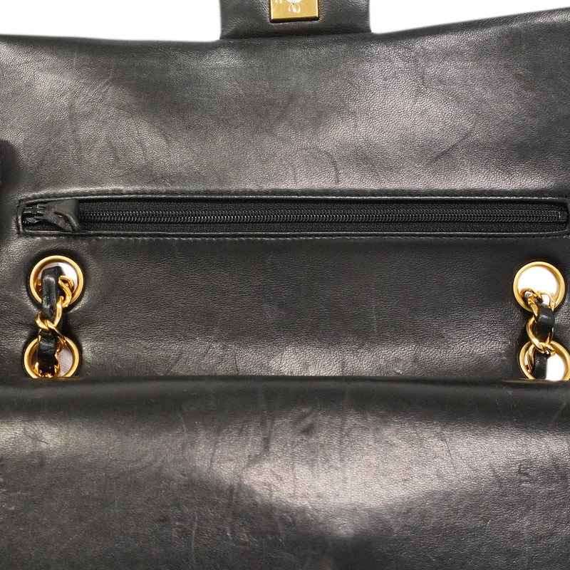 【6he5030-h】シャネル ショルダーバッグ マトラッセ Wフラップ Wチェーン ラムスキン ブラック ゴールド金具【中古】レディース