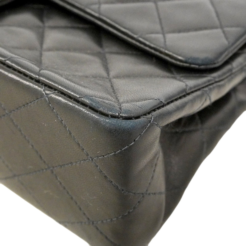 【6he5030-h】シャネル ショルダーバッグ マトラッセ Wフラップ Wチェーン ラムスキン ブラック ゴールド金具【中古】レディース