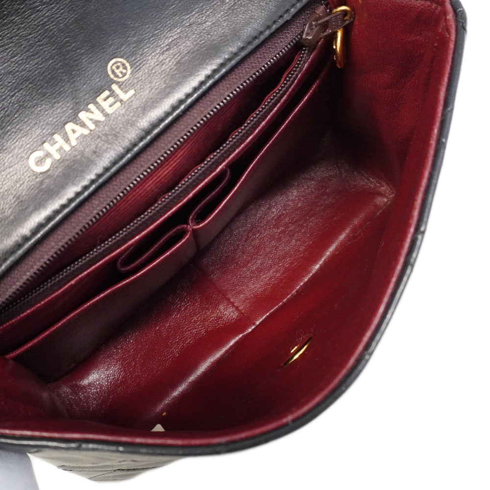 【6he5039】シャネル ショルダーバッグ ミニマトラッセ チェーンショルダー ラムスキン ブラック ゴールド金具【中古】レディース