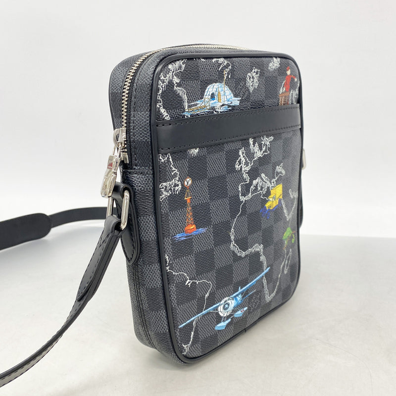 【6he5041-k】ルイヴィトン ショルダーバッグ ダミエ・グラフィット ダヌーブPM NM N40239 ブラック【中古】メンズ