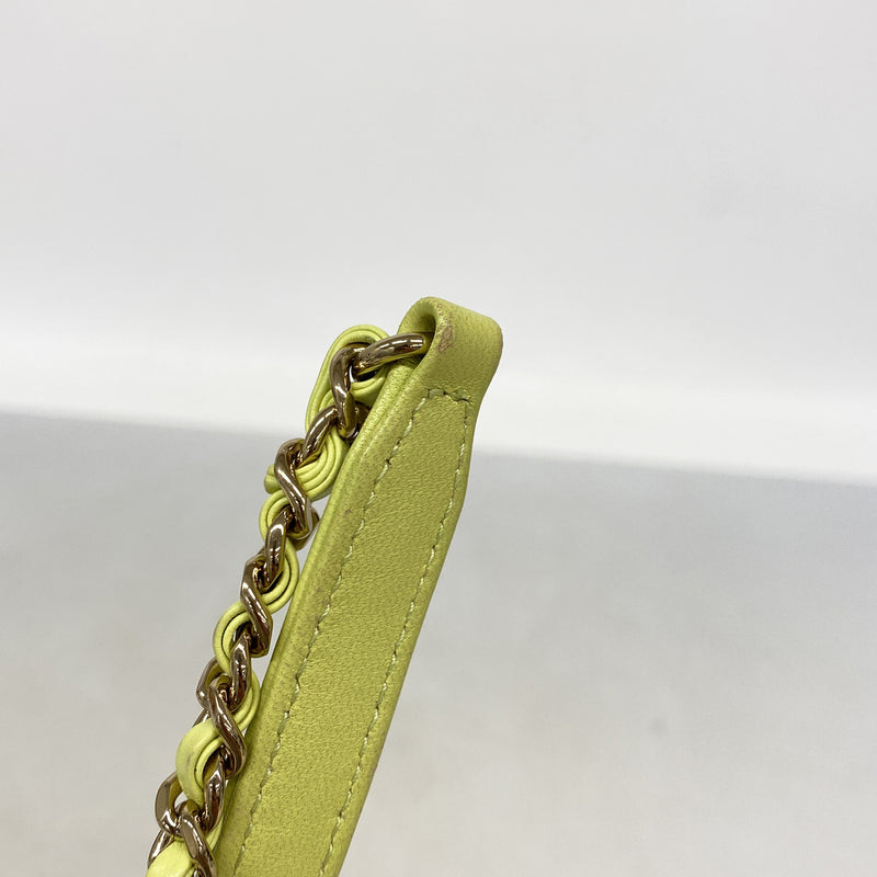 【6he5043-k】シャネル リュック・デイパック チェーンショルダー ツイード グリーン シャンパンゴールド金具【中古】レディース