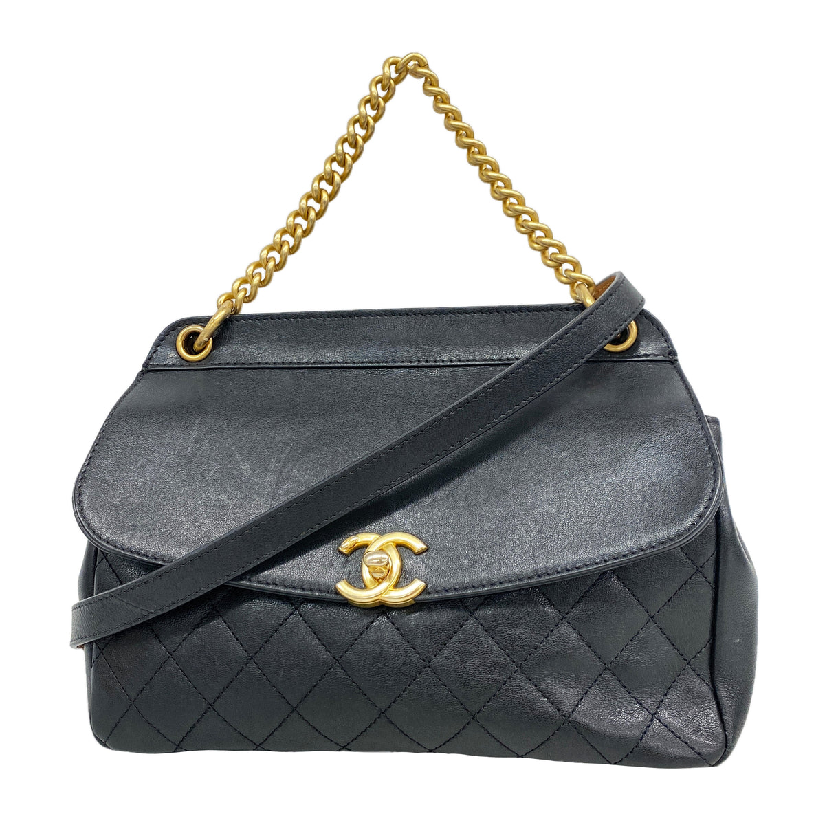 【6he5044-k】シャネル ハンドバッグ マトラッセ チェーンショルダー レザー ブラック ゴールド金具 2wayバッグ【中古】レディース