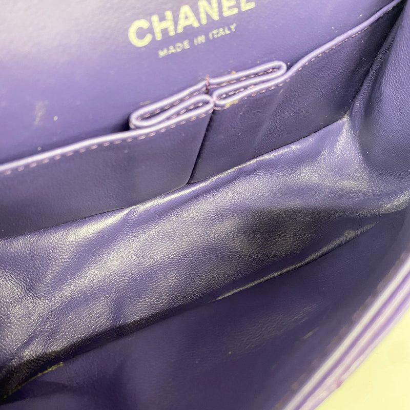 【6he5045-k】シャネル ショルダーバッグ 2.55/マトラッセ Wフラップ Wチェーン ラムスキン パープル シルバー金具【中古】レディース