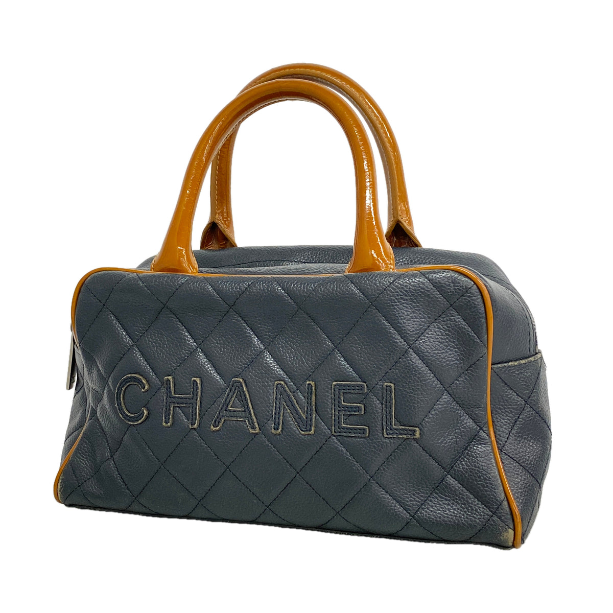 【6he5060】シャネル ハンドバッグ マトラッセ パテントレザー カーフ ネイビー シルバー金具【中古】レディース